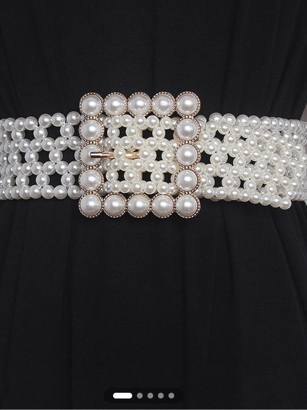 NWT - Pearl-Embellished Wide Waist Belt - White